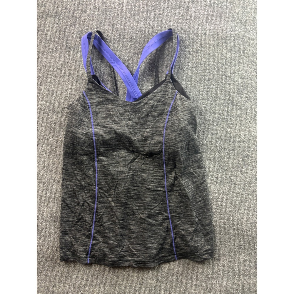 Lululemon Tank Top Womens 8 Grey Purple Space Dye Strappy Shelf Bra Activewear